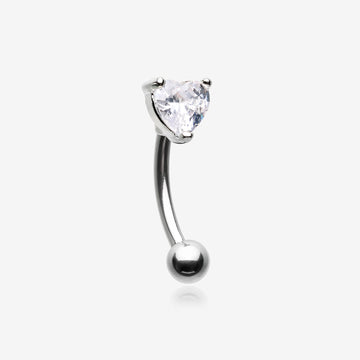 Heart Gem Sparkle Prong Curved Barbell-Clear Gem